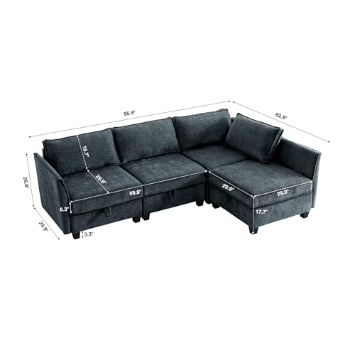 Image of ORRD Corner Modular Sectional Sofa Set, Convertible L Shaped Couch with Storage, 4 Seater Sofa Modular for Living Room, Office (Blue Grey)