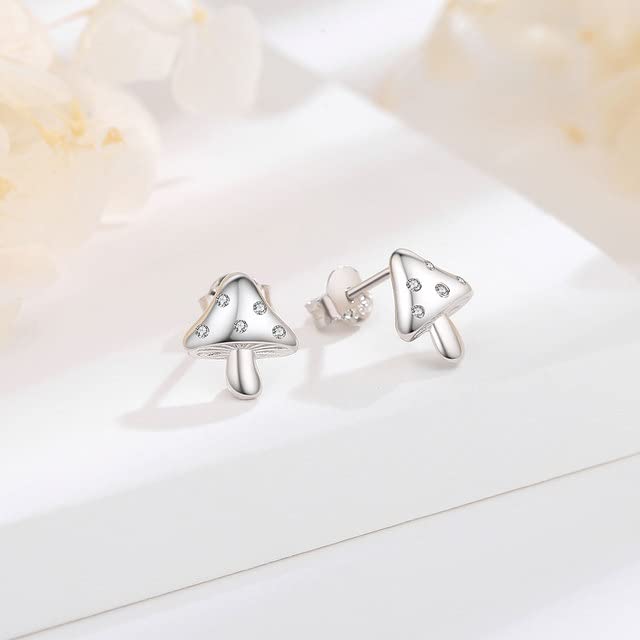 Pendiente De Plata De Ley 925 con Forma De Seta Delicada para Mujeres Y Niñas, Pendiente Simple De Hongo Cz, Joyería Fina De Moda
