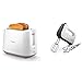 Philips HD2581/00 Toaster, integrierter Brötchenaufsatz, 8 Bräunungsstufen, weiß & HR3741/00 Handmixer (450 Watt, 5 Geschwindigkeiten plus Turbo) weiß/schwarz