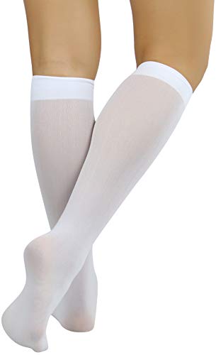 Image of ToBeInStyle Women's Opaque Knee High Nylon Fashion Socks Solid & w /Front Satin Bow