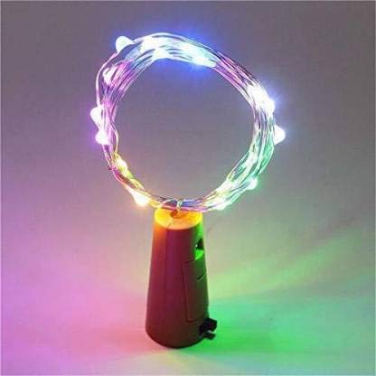 Image of iwin 20 LED Wine Bottle Cork Copper Wire String Lights, 2M /7.2FT(Battery Operated with1 Set of Extra Free Battery) (Multicolour, Pack of 1)