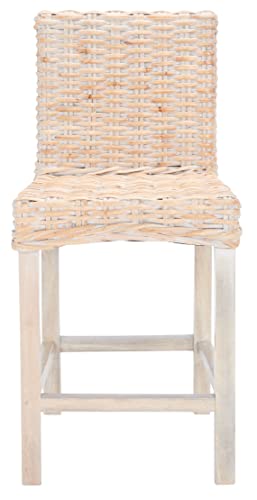 SAFAVIEH Home Collection – Tobie Natural White Wash Rattan & Solid Wood 24-Inch Counter Stool, Fully Assembled (BST6501D)