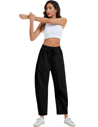 Kissonic Womens Barrel Leg Sweatpants Elastic Waist Drawstring Wide Leg Pants Baggy Lounge Pants with Pockets4
