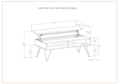 Image of SIMPLIHOME Hunter 48 inch Wide Rectangle Lift Top Coffee Table in Oak Veneer