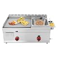 Deep-Frying Machine, 6L/1.59Gal Commercial Flat Top Gas Deep Fryer with Grill Griddle, 122-716? Stainless Steel Countertop Propane Fryer with 2 Heating Zones for Restaurant Baking Grilling