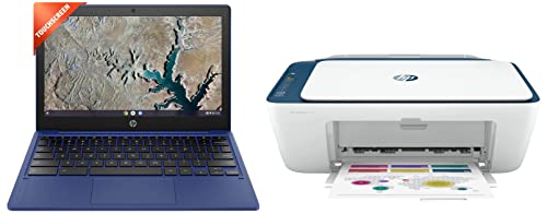 Image of HP Chromebook 11A,Mediatek Mt8183 Processor 11.6 Inch(29.5Cm) Thin&Light Touchscreen Laptop&Deskjet 2723 Aio Printer,Copy,Scan,WiFi,Bluetooth,USB,Simple Setup Smart App,64 GB,Chrome OS