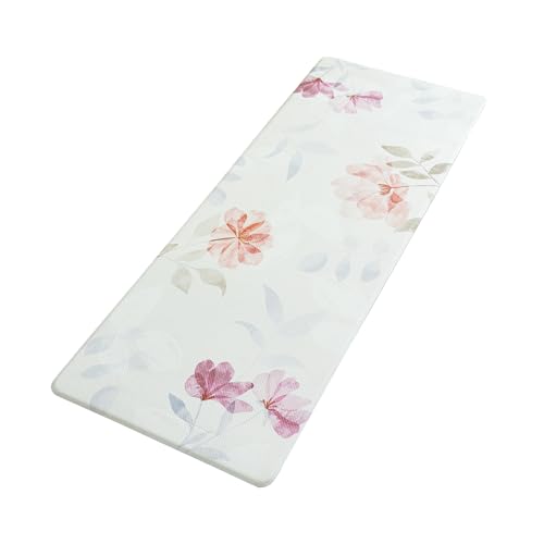 Koniroom キッチンマット 北欧風 抽象 植物 水彩アート おしゃれ 滑り止め 拭ける 防水 防汚 防炎 PVC 台所マット 60×240cm 厚さ10mm グレー ナチュラル トーン