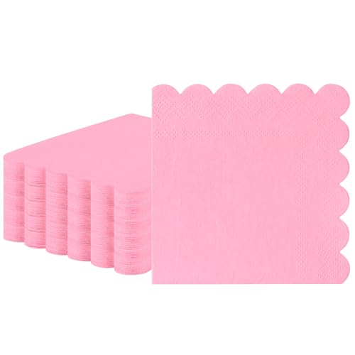 60 Pcs Pink Napkins Disposable Light Pink Napkins Pink Dessert Beverage Scalloped Napkin for Mothers Day Wedding Birthday Baby Shower Mothers Day 5 x 5 Inch