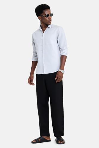 Image of SNITCH Men Casual Shirt | Regular Fit Full Sleeve Spread Collar Solid Pattern | Breathable Cotton Linen Blend & Lightweight Fabric for Summer, Vacation & Smart Casual Wear