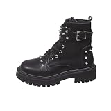 Zzalalana Women's Rivet Ankle Boots Lace Up Combat...