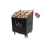 MOHOME Carrello Portalegna da Interno Esterno con Ruote Girevoli e Fisse Acciaio Nero Made...