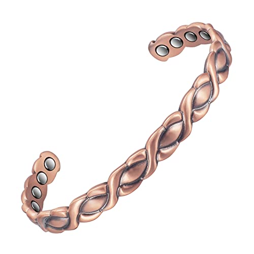 EnerCoppeX Bracciale magnetico da uomo e donna, 3500 gauss, in puro rame al 99,99%, classico indiano intrecciato a mano, con 8 magneti (B),...
