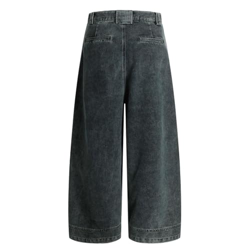 Men's Spliced Washed Denim Jeans, Retro Street Style, Loose Wide Leg, Distressed Pocket Design3