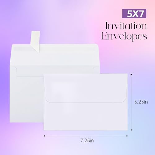 5x7 Self Seal Envelopes for Invitations, 50PACK White A7 Envelopes for Wedding, Graduation, RSVP Cards, Postcards, Greeting Cards mailing Self Sealing image 6