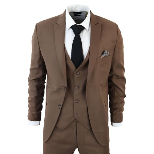 Men's Classic Brown Suit 3 Piece Tailored Fit Vintage Office Wedding Prom4