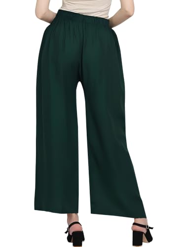 Image of FASHION GALLERY Women's Solid Rayon Palazzo Pants | Relaxed Fit Full Length Wide Leg Palazzo | Elastic Waist Comfortable Casual Lounge Office Ethnic Flared Trousers for Women