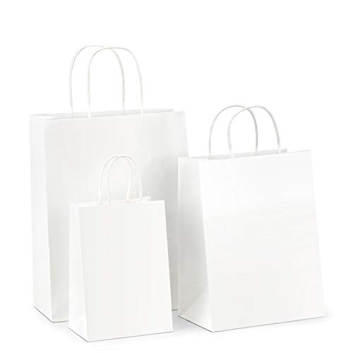 BagDream Kraft Paper Bags 5x3x8& 8x4.25x10& 10x5x13 25 Pcs Each, White Gift Bags, Kraft Bags, Paper Shopping Bags with Handles, Craft Bags, Merchandise Bags, Retail Bags, 100% Recyclable Paper