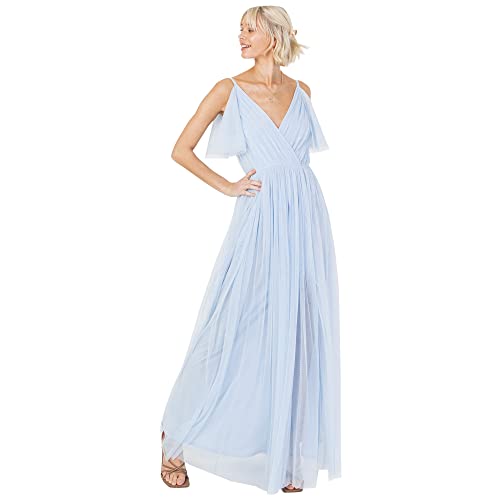Anaya with Love Damen Ladies Women Dress Maxi Short Sleeve Cami V Neckline Long Length Empire Waist Bridesmaid Wedding Guest Prom Kleid, Light Blue,...