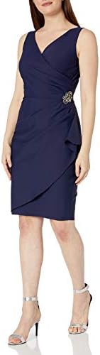 Alex Evenings Women's Short Side Ruched Dress with Cascade Ruffle Skirt, Navy, 10