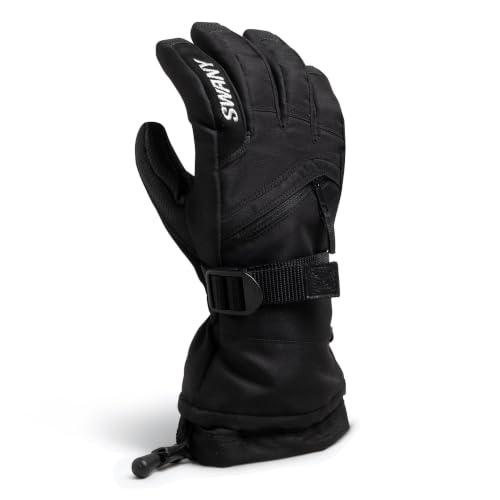 Swany Junior X-Over Insulated Warm Durable PU Leather Palm DryShell Winter Skiing Gloves, Black, XL
