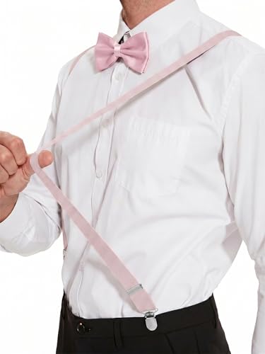 Image of habibee Suspenders and Bow Tie Set for Men, Adjustable Elastic Braces with Y-Back, Diverse Colors, Strong Clips