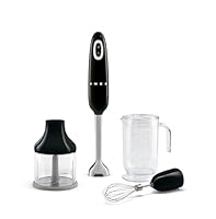 Smeg HBF03BLUK 50s Style Hand Blender with Accessories, Variable Speed, Turbo Function, 700W, Black