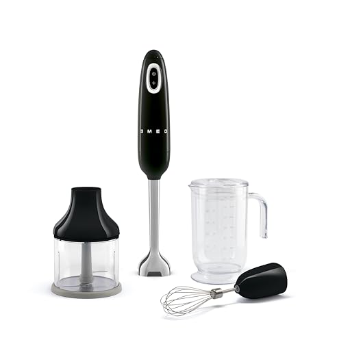 Smeg 50s Style Hand Blender with Accessories, Variable Speed, Turbo Function, 700W, Black, HBF03BLUK