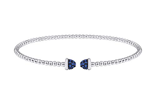 Affy Round Simulated Blue Sapphire Adjustable Beaded Bangle Bracelet 14K Yellow Gold Over Sterling Silver For Women #TOP16