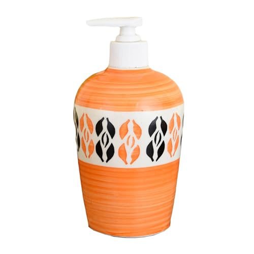 Image of Ceramic Liquid Soap Dispenser, 450 ml, Orange 3 | Refillable Pump Bottle for Hand Wash, Lotion, Shampoo & Kitchen Use, 1 Piece