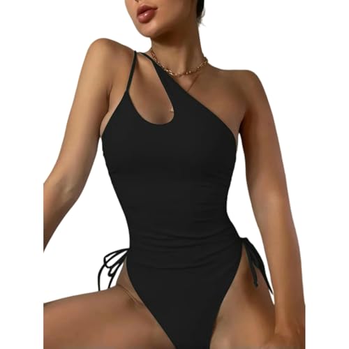 Gyios Badeanzug Glänzender Einteiliger Damen- Badeanzug- Sexy Strand- Und Pool- Badebekleidung Für Sommerurlaub Resort S- XL- schwarz- m