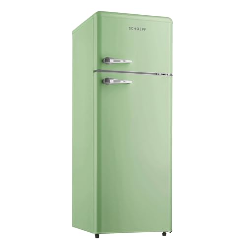 SCHOEPF – RKG218SG Kühl-Gefrierkombination – 211 L – Retro Design – LED-Beleuchtung – 39 dB – Grün/Mint – Höhenverstellbare Füße – Freistehend – Vintage Look