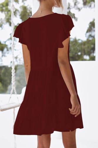 Image of nclook Womens Summer Casual Dresses Sweet Cute V Neck Mini Dress with Pockets Ruffle Short Sleeve