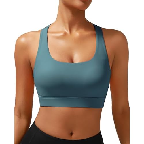 RUNNING GIRL High Impact Sports Bras for Women - Scoop Neck Strappy Sports Bra High Support Moulded Cup Workout Bra A-ash Green XX-Large