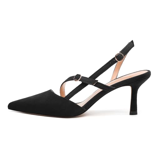 Women's Slingback Pumps, Buckle Pointed Toe High Heels, Slip On Fashion Solid Suede Daily Working Wedding Shoes for Women2