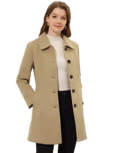 Allegra K Women's Pea Coat Single Breasted Long Sleeve Warm Casual Overcoat with Pockets Winter Outwear