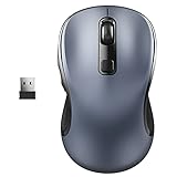 WisFox Wireless Computer Mouse, 2.4G Wireless Ergonomic Mouse Portable Cordless Optical Mice for Laptop PC with USB Receiver, 3 Adjustable DPI Levels, 6 Buttons for Work, Study, Home, Travel (Grey)