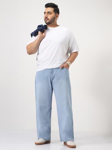 Image of Urbano Plus Men's Loose Baggy Fit Washed Denim Jeans Non-Stretchable