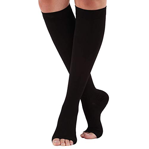 Eurobuy Compresión de la pantorrilla Calcetines, medias de compresión elásticas Toeless para negro S