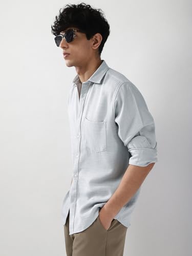 Image of Urbano Fashion Men's Linen Blend Full Sleeve Relaxed Fit Casual Solid Shirt