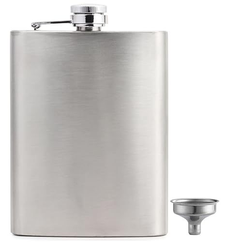 Image of Plain Silver Design Stainless Steel Hip Flask with Funnel 8 Oz (236 ml) I Wine Whiskey Liquor Holder Flask I Unisex Alcoholic Drinks Holder Pocket Size Bottle (Plain Silver+Funnel)