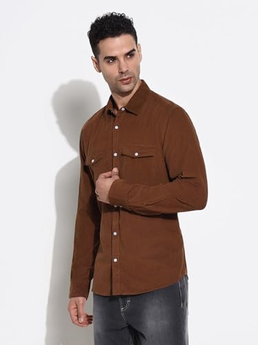 Image of SHOWOFFFF Men Solid Casual Shirt | Spread Collar Full Sleeves Corduroy Shirt's for Mens | Slim Fit Regular Length Shirts for Men's