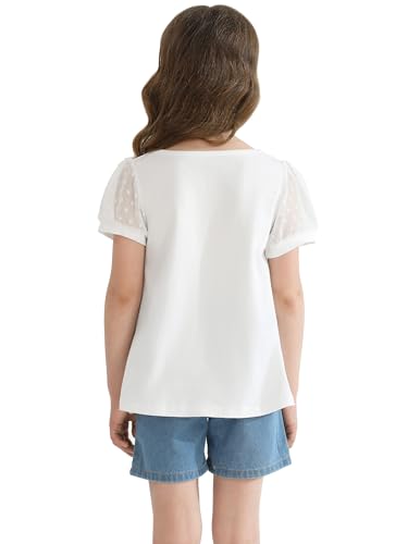 Girls Shirts Puff Short Sleeve Tunic Tops Pleated Square Neck Loose Blouse for Girl Summer Casual Blouse Tee4