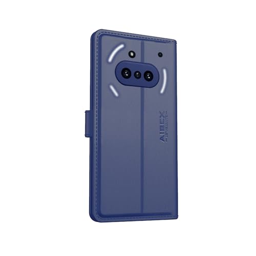 Image of AIBEX Nothing Phone 3(a) Flip Cover Leather Finish with Magnatic Closure | Inside TPU with Card Pockets | Wallet Stand | Complete Protection Flip Case - Blue