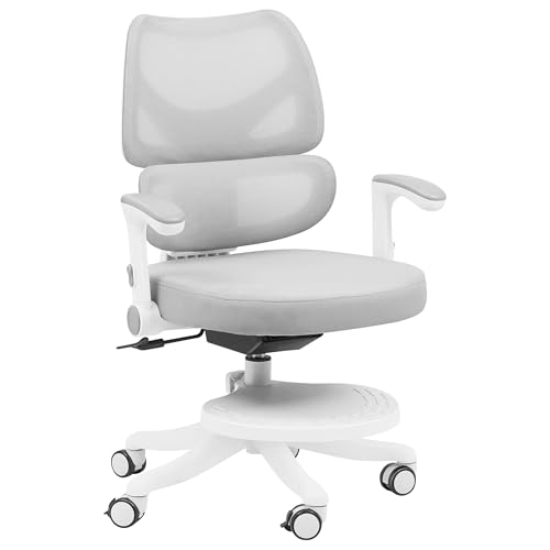 MARK ADLER Junior 5.3 - Ergonomischer Kinderstuhl - für Kinder und Jugendliche bis 175 cm - Höhenverstellbar - Mit fußstütze - Verstellbare Rückenlehne - Rollen mit Feststellmechanismus - Grau