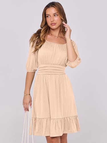 Image of ANRABESS Womens Lantern Short Sleeve Square Neck Casual Flowy Mini Dresses 2026 Holiday Summer Spring Beach Vacation Clothes