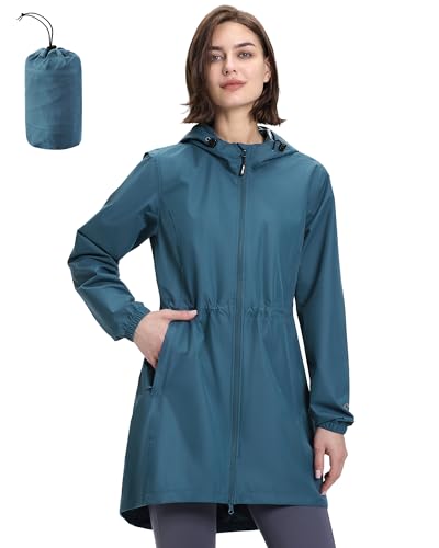 Outdoor Ventures Ceramic Blue Women's Waterproof Long Rain Jacket with Hood, Size Large - Image 2