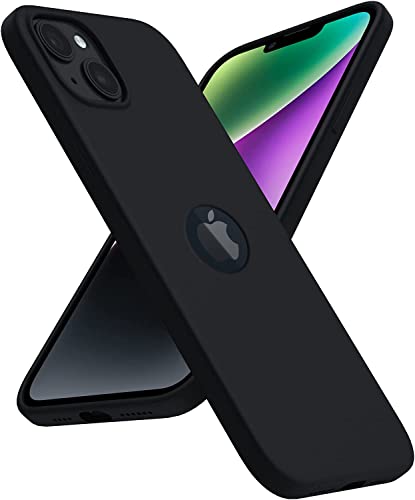 Image of Elzzi Liquid Silicone Cover Compatible with iPhone 14 Case (6.1 inch) 3 Layer Microfiber Logo Cut Lining Covers Phone Cases Full Body Protective Wireless Charging Shockproof Back Cover (Black)