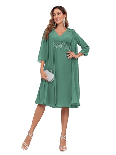 BONOYUER 2 Piece Mother of The Bride Dresses for Wedding with Jacket Lace Applique Formal Wedding Guest Dress