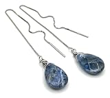 Pendientes de Sodalita Azul y Plata 925, Joyas Artesanales Minimalistas, Piedras Naturales, Regalo para Mujer