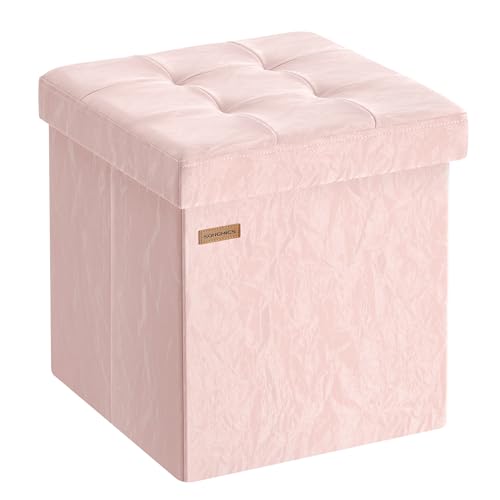Image of SONGMICS Storage Ottoman, Foldable PU Leather Footrest, 15 x 15 x 15 Inch